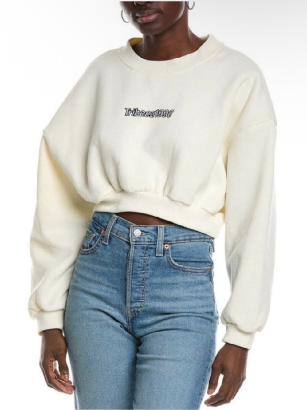 Zara Cream Cropped Crewneckuu Sweatshirt